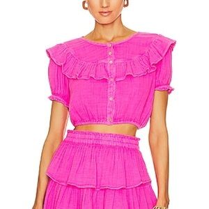 LoveShackFancy Fuchsia Ruffled Blouse
